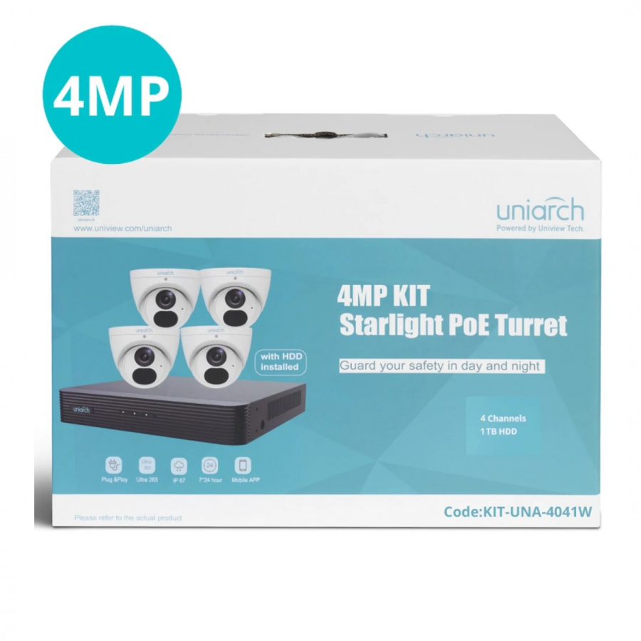Unv Uniarch 4MP Kit-UNA-4041W 4CH NVR System with 4 Cameras & 1TB HDD